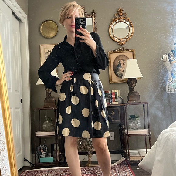 SOLDKate Spade 100 💯 Silk Blend Skirt size 6 black cream - Picture 5 of 10